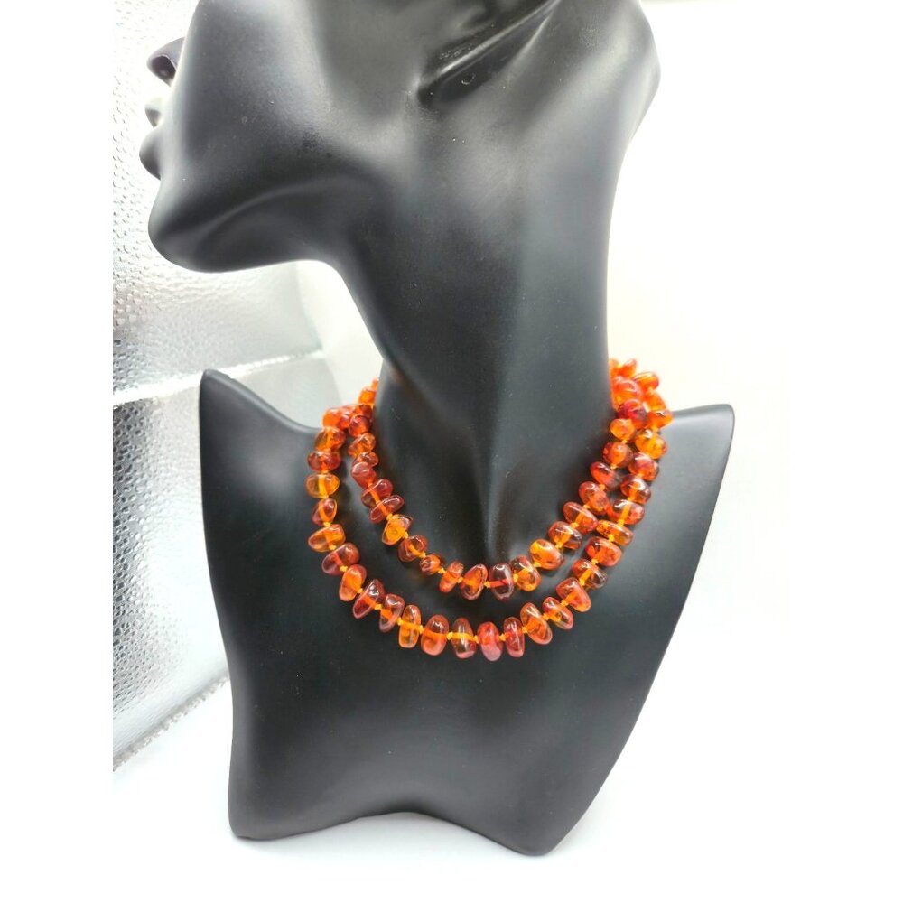 Vintage Natural Baltic Amber Nugget Bead Necklace 30" Hand Knotted Butterscotch